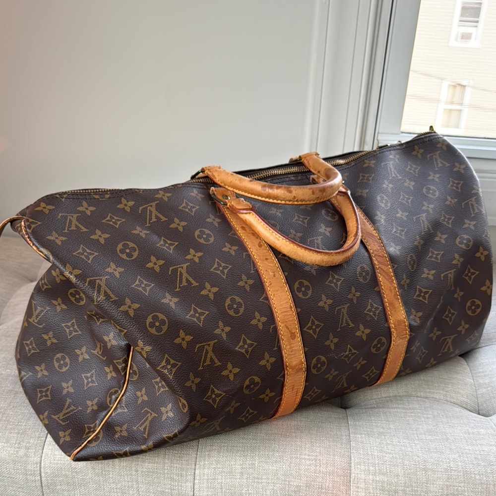 Louis Vuitton Brown and Tan Travel Bag with Monogram Canvas